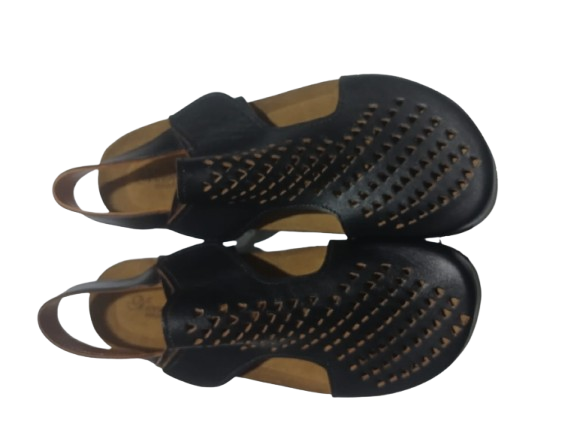 Black Mesh pattered leather Sandals with Pekistone Sole